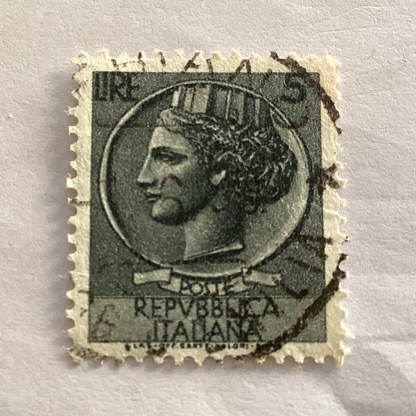 1955 Coin Of Syracuse Repvbblica Italiana 5 Lire Stamp/ Italian Stamp