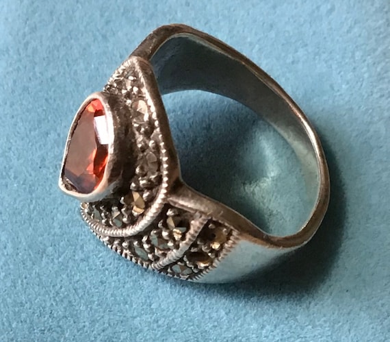 Vintage Sterling Silver Ring with Natural Stone, … - image 3