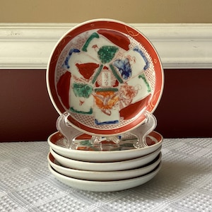 Set of 5 Antique Chinese Porcelain Saucers, Marked on Face, Small Plates, 5” W