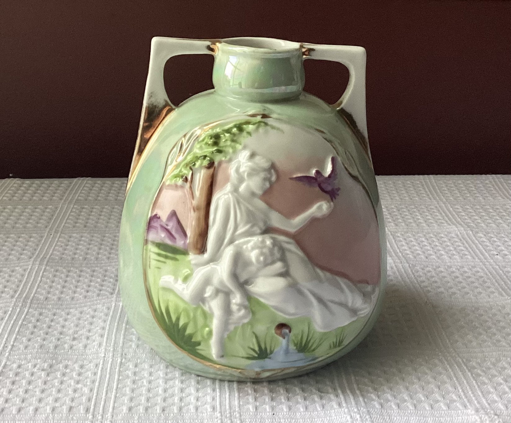 Vintage/Antique | ? Victorian Style Porcelain Lusterware Bud Vase With Handles