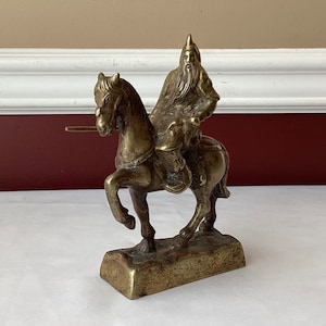 VTG Chinese Brass Guan Yu Warrior On Horse Figurine, Signed