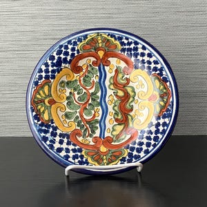 VTG Mexican Talavera Hand Made Ceramic Pottery Folk Art Wall Plate Decor, 7 5/8&quot;