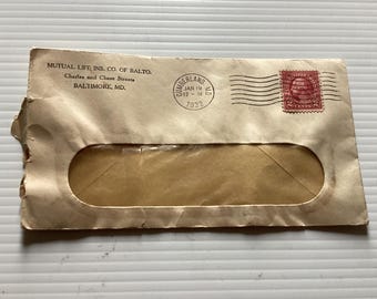 George Washington 2 Cent Canceled Stamp on an Opened Envelope, Postmark 1932, MD