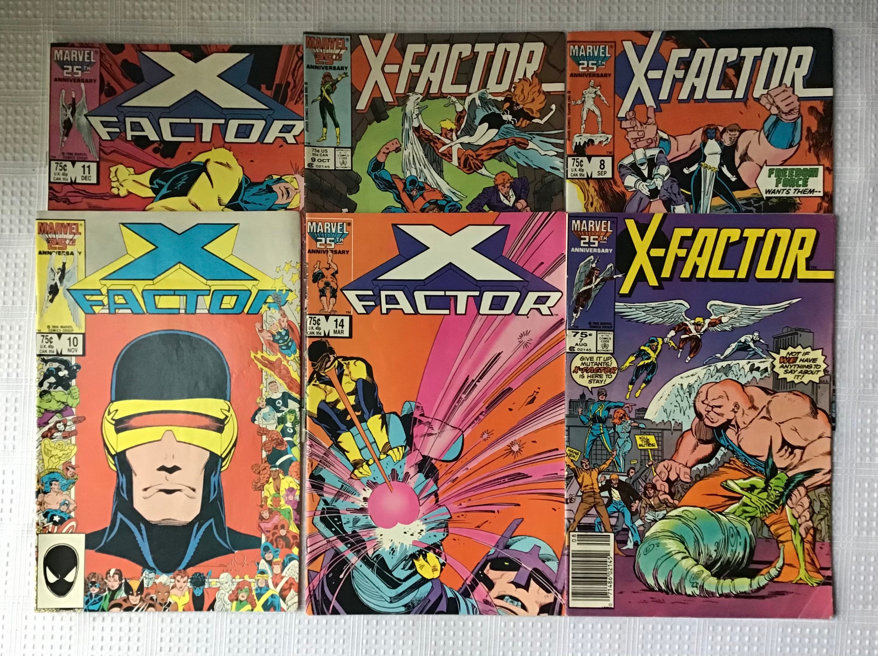 Lot of 6 1980's Marvel X Factor Comics, No's 7, 8, 9, 10, 11, 14