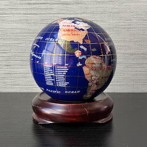 VTG Gemstone Globe/Paperweight with Wooden Base, 4&quot; T x 4&quot; W, 2 lbs. and 7.1 oz