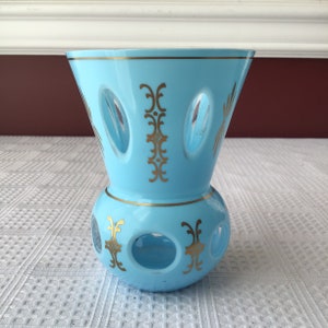 Vintage 4” Turquoise Glass Vase, European Style