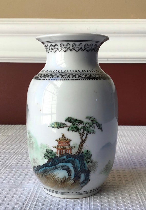 Vintage Chinese Hand Painted Porcelain Vase Inscribed & - Etsy