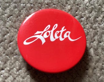 Vintage Loleta Red Logo Button with White Cursive Script