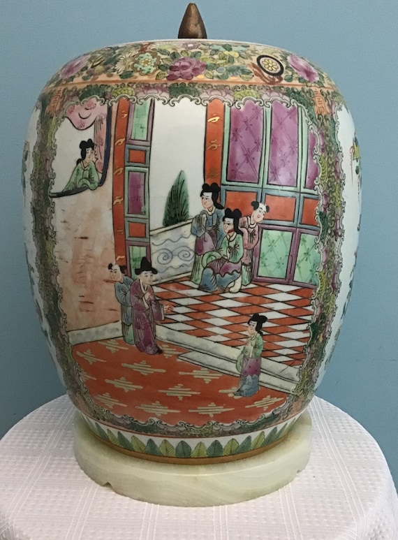 XL (13 X 9') Antique Large Rose Medallion Porcelain Ginger Jar