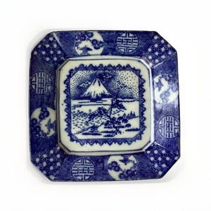 Antique Japanese Blue & White Porcelain Square Plate, Unmarked, 7&quot; W