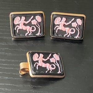 Vintage Cufflinks & Tie Set with Greek Mythology Design/ VTG Men’s Accessories