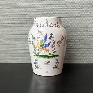 Vintage Moustiers Pottery Cornishons Jar, Folk Art, 6&quot;T (Damaged, See Condition)