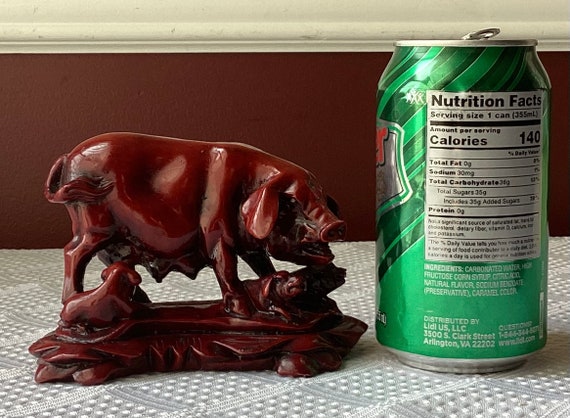 Vintage Chinese Heavy Resin Mama Pig With Piglets Figurine