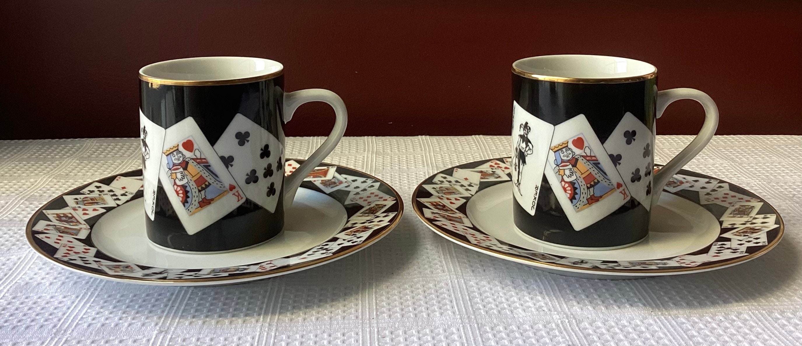 Set of Vintage Tiffany Co. Porcelain Playing Card Mugs and