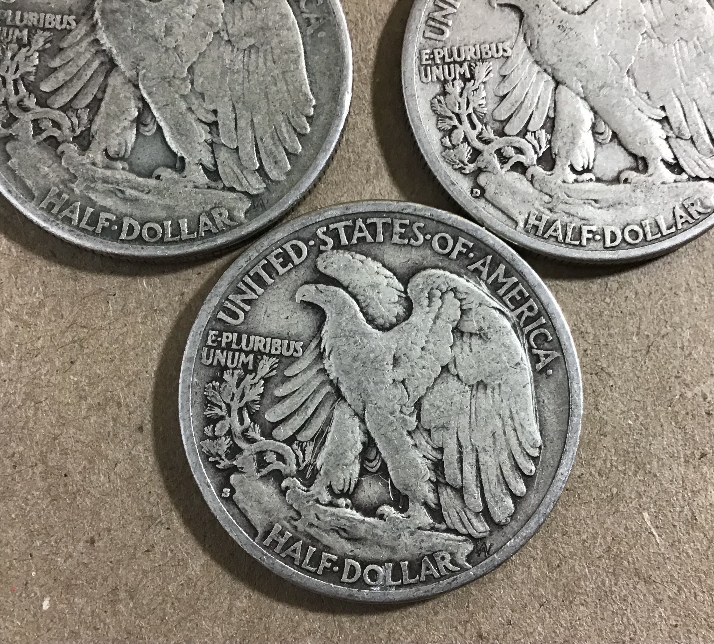 Lot of 5 Walking Liberty Silver Half Dollar Coins: 1935d(x1