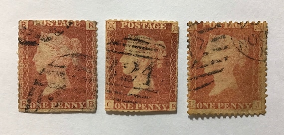 Lot of 3 British (GB) Penny Red Postage Stamps, Lot #49 - Etsy display picture 1