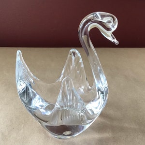 Vintage Clear Art Glass Swan Candy Dish, Made In Sweden, Has Original Sticker