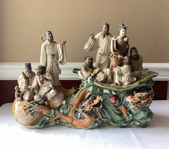 ceramiche ML 陶器 フィギュア made in Italy Chinese Wucai Porcelain 8 Immortals & Dragons Figurine