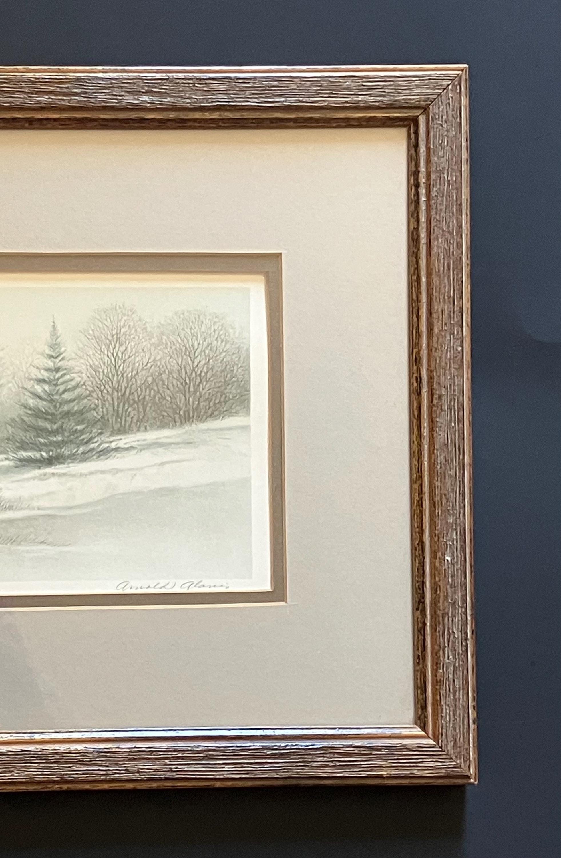 VTG Original Lithograph Winter Landscape Art Pencil Signed by