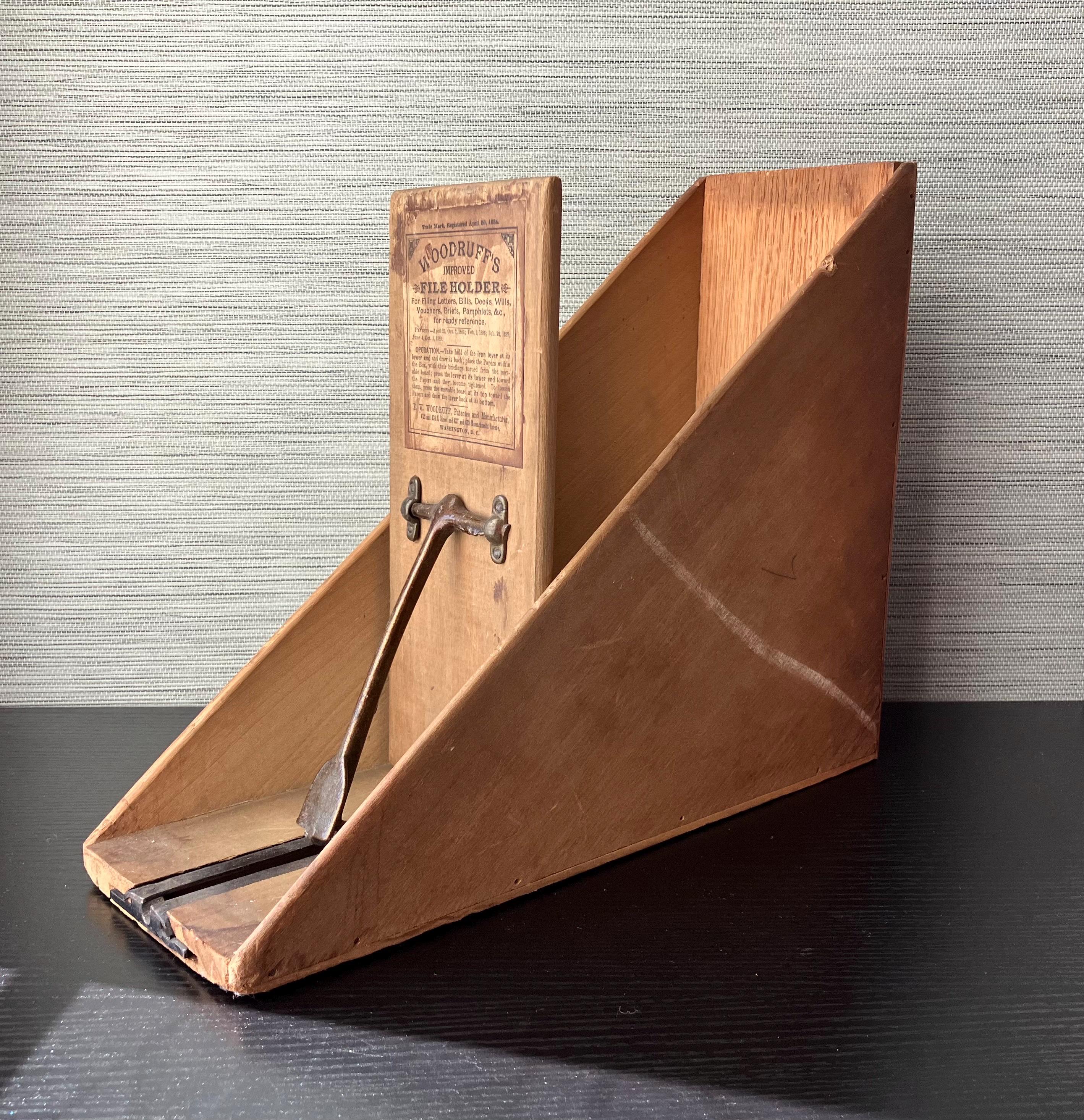 Antique E.W. Woodruff's Improved File Holder, Adjustable Wooden