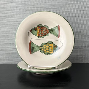 Pair Of VTG Mexican Talavera Ceramic Pottery Plates, Fish Design , 7 3/4&quot; W.