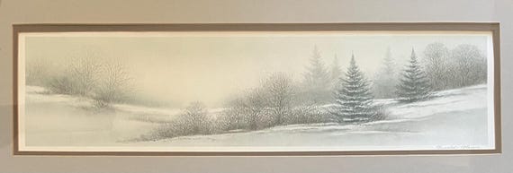 VTG Original Lithograph Winter Landscape Art Pencil Signed by