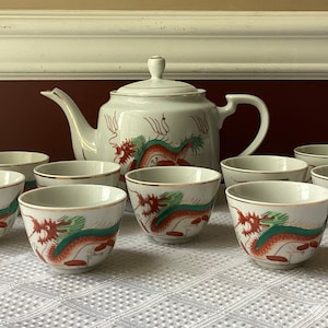 Vintage/ Antique 11-piece Chinese Porcelain Tea Set with Dragon Design