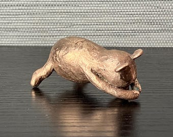 Vintage Bronze Cat Figurine, Unmarked, Miniature Size, Heavy