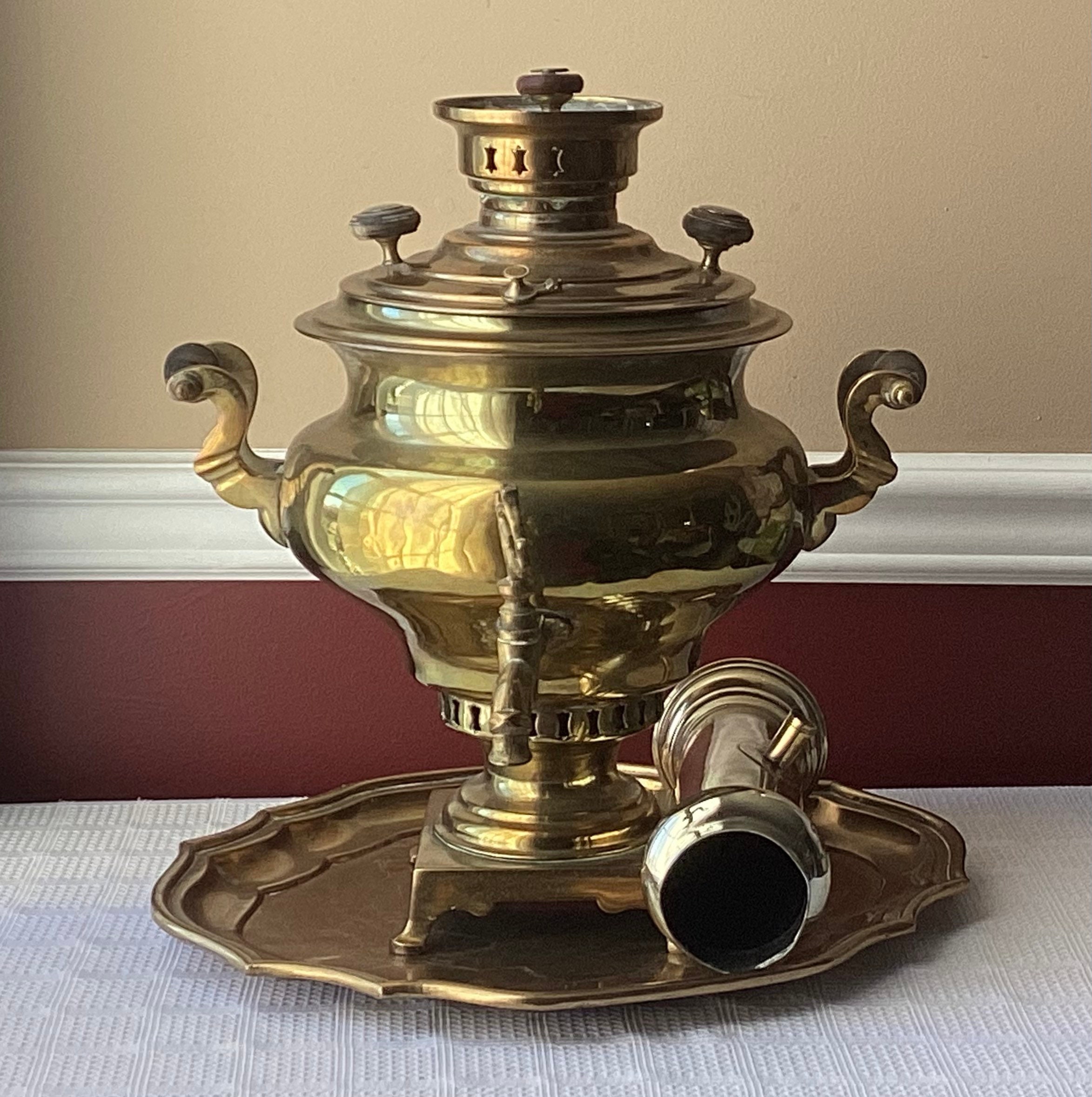 Antique Russian Samovar With Indian Brass Tray -  India