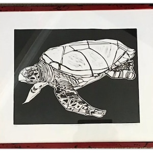 Vintage Limited Edition (13/24) Lithograph, Pencil Signed By June Hildebrand 1962, Of A Sea Turtle