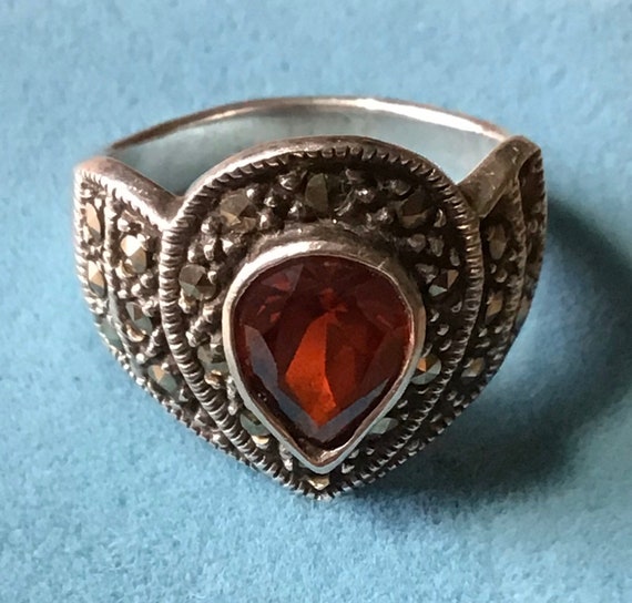 Vintage Sterling Silver Ring with Natural Stone, … - image 1