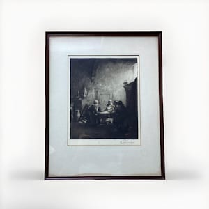 Antique Etching By Ferdinand Schmutzer, Hand Signed, "The Conversation"