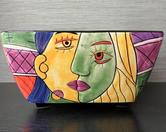 VTG Muzeum Hand Painted Picasso Ceramic Square Serving Bowl, 9 3/4