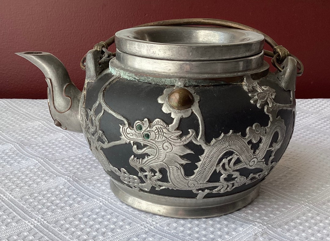 Antique Chinese Dragon Teapot/ Wen Hua Shun Ceramic & Pewter Etsy