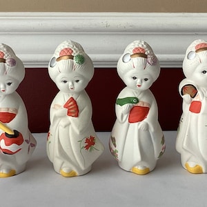 Set of 4 VTG Japanese Plaster Kokeshi Doll Figurines, Unmarked, 5 1/4&quot; Tall