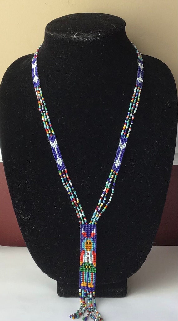 Vintage Native American Style Hand Beaded Necklace - image 1