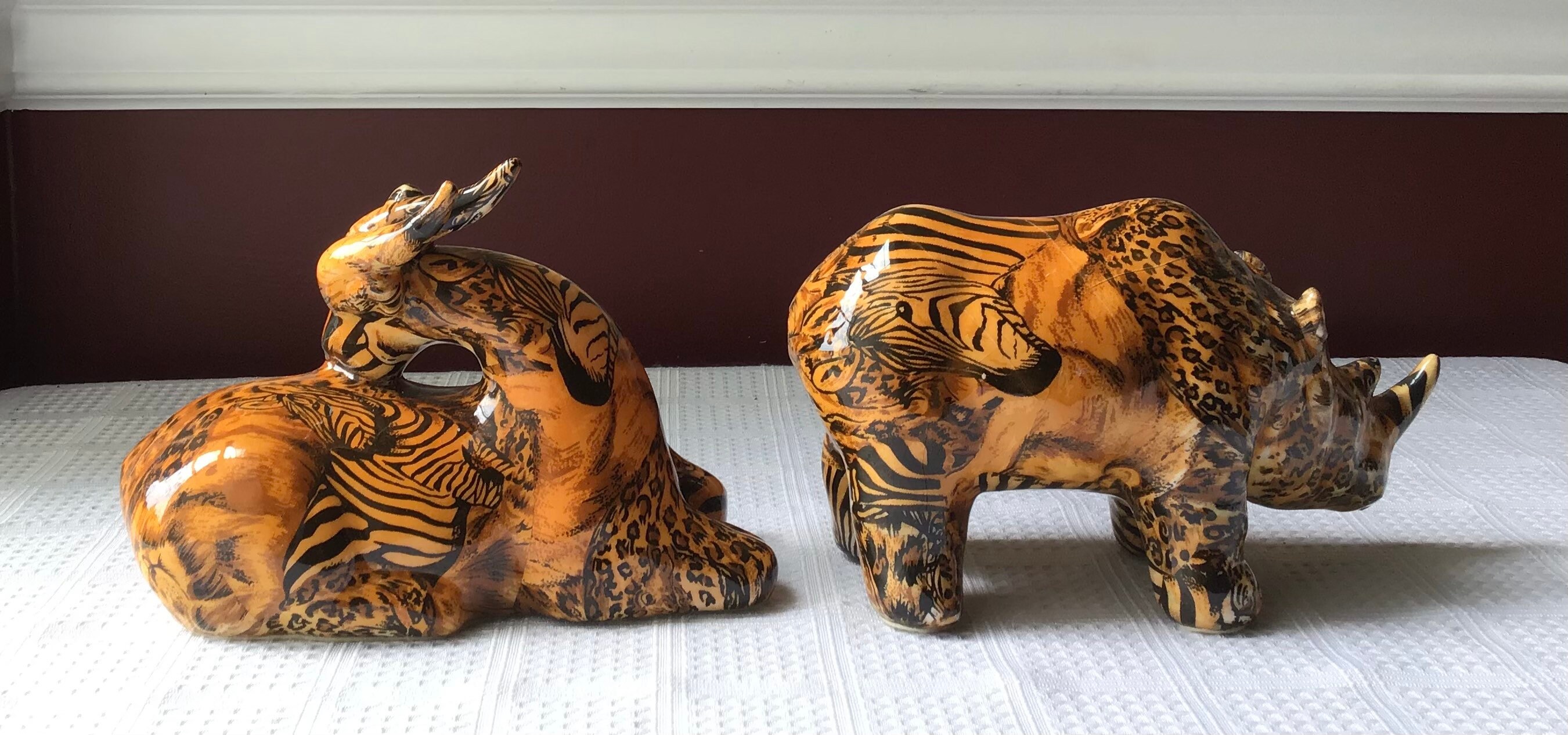 Lot of 3 Wild African Animal Shiny, Glazed Chalkware Figurines: Leopard ...