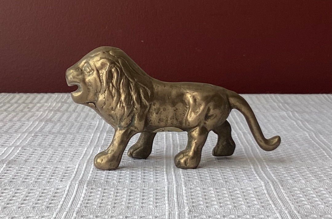 Vintage Brass Lion Figurine, Taiwan, 2 1/2 T. X 4 1/2 L. X 1 3/8 W. Etsy