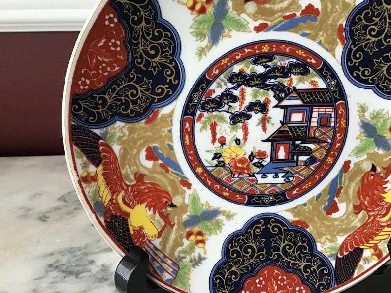 Unmarked VintageAntique ChineseJapanese Porcelain Plate With House /& Birds