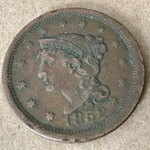 Large One Cent US Coin, 1852, Lot #222