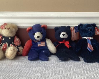 Lot of 4 Patriotic/ US & State Themed Plush Bears (2 x TY, 1 x Cris Ta Bears)