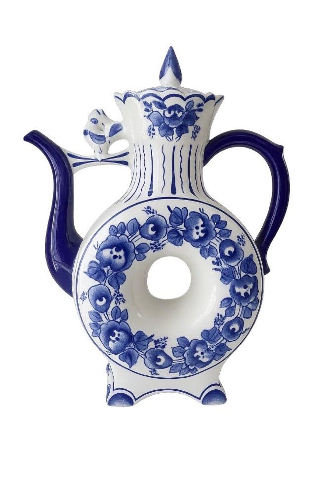 Vintage Large Russian Gzhel Porcelain Donut Teapot – Blue & White
