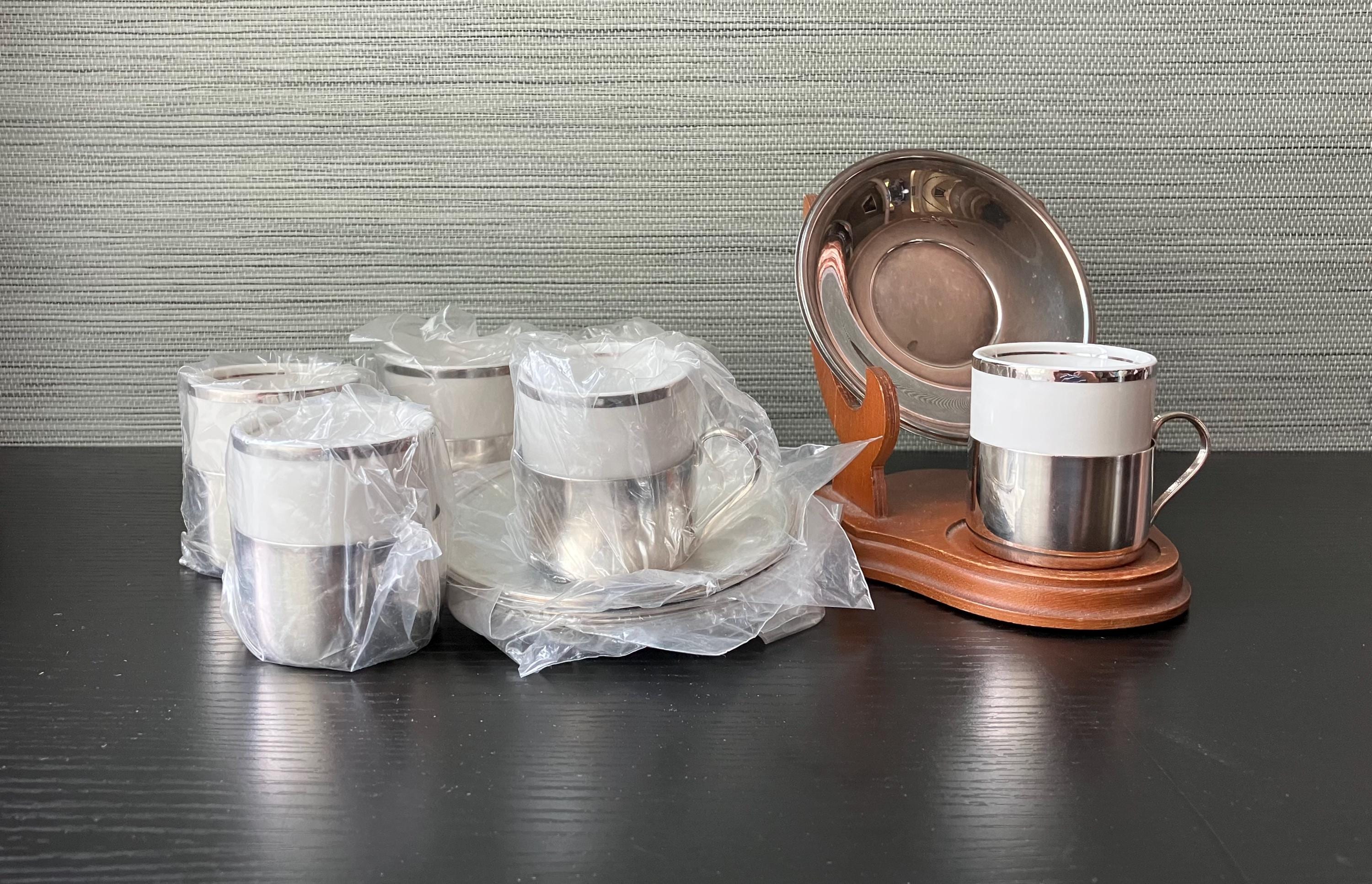 Bellini 18-piece Porcelain Demitasse Cups (6) W/ Metal Cup Holders
