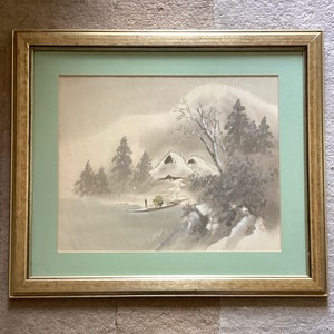 VTG Chinese Original Painting On Linen, Winter Scene, Signed and Sealed