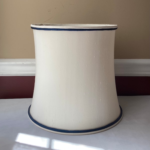 Vintage Lamp Shade, Navy Blue Trim, 12 1/4" Tall x 13 3/8" Wide