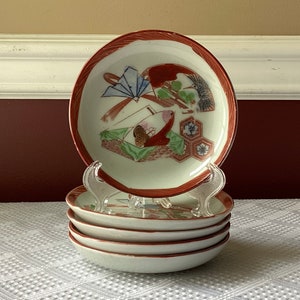 Set of 5 Antique Chinese Porcelain Saucers, Unmarked, Small Plates, 5” W