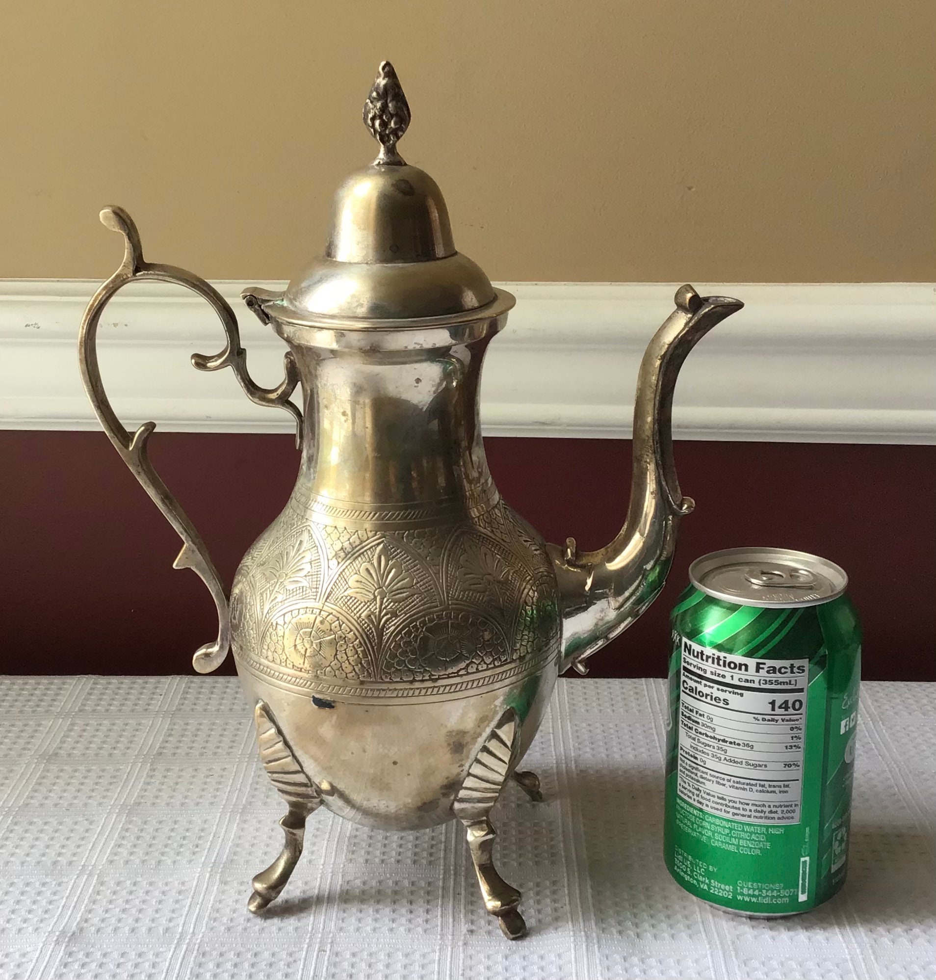 Vintage Silver Plated Teapot, Engraved Emblem of Saudi