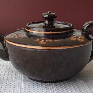 Vintage Ceramic Hand Decorated Teapot Made In England, Dark Brown