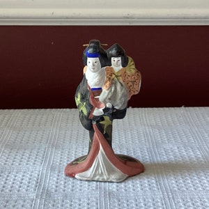 VTG Japanese Ceramic Figurine, Mother In Kimono & Child, Unmarked, 4&quot; Tall