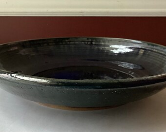 VTG Studio Pottery Bowl by Kathy Grace, Navy Blue Pottery Bowl, 11 3/4", Signed